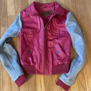 SOLD Faux Leather “Varsity” Jacket w/Sweatshirt Arms